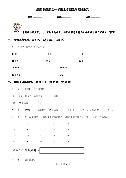 抚顺市抚顺县一年级上学期数学期末试卷