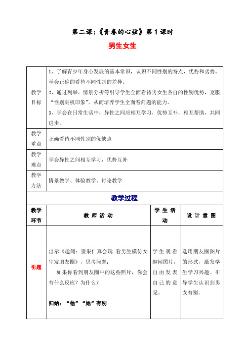 最新部编人教版七年级道德与法制下册《男生女生》教案