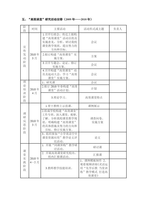 构建高效课堂活动表格