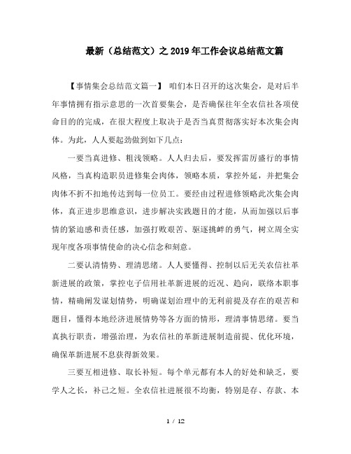 最新(总结范文)之2019年工作会议总结范文篇