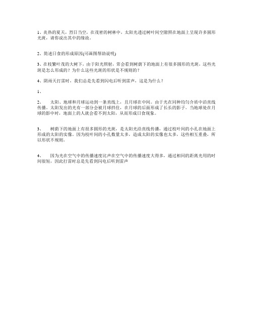 2008年至2014年中考物理试题4.1光的直线传播简答题