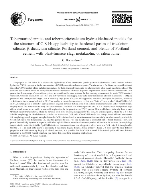 models for the structure of C-S-H- applicability to hardened pastes of tricalcium silicate