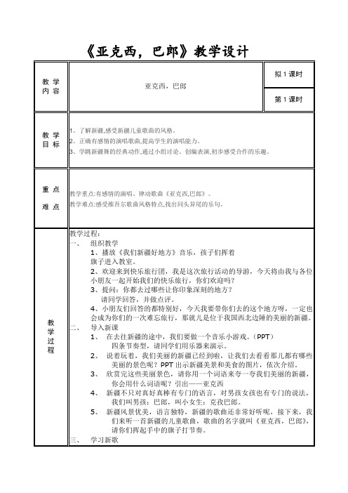 二年级上册音乐教案 第七单元  亚克西巴郎｜苏少版   