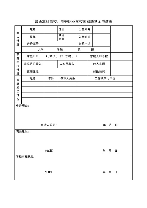 助学金申请表及条件