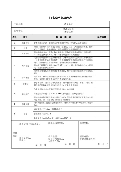 门式脚手架验收表