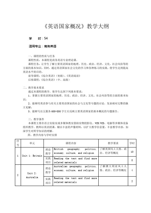 英语国家概况教学大纲