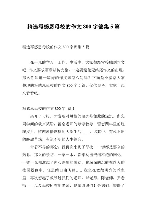 精选写感恩母校的作文800字锦集5篇