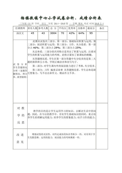 三(3)语文试卷分、成绩分析表2015