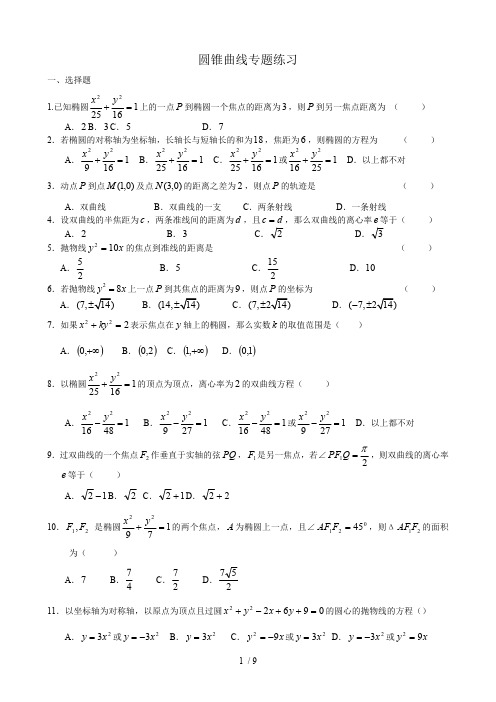 (完整版)圆锥曲线练习题含标准答案(最新整理)
