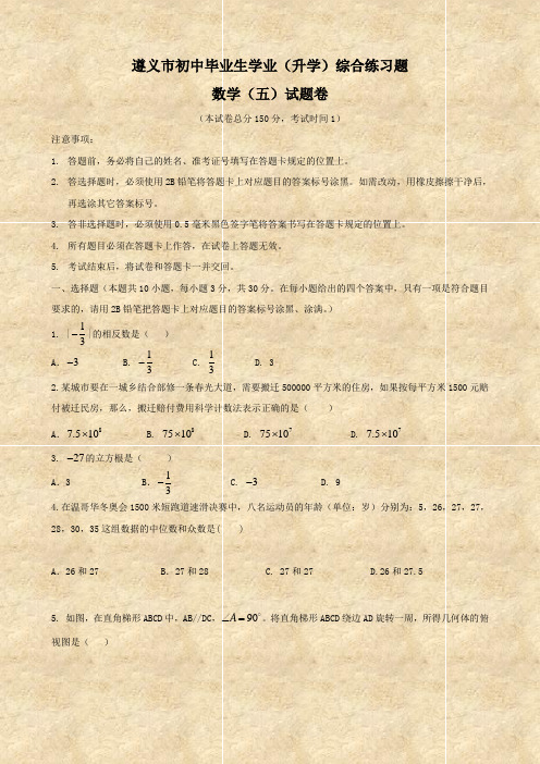 贵州省遵义市初中毕业生学业综合练习题(数学).doc