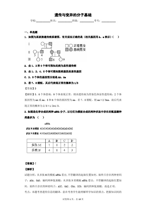 2019届 中图版  遗传与变异的分子基础  单元测试