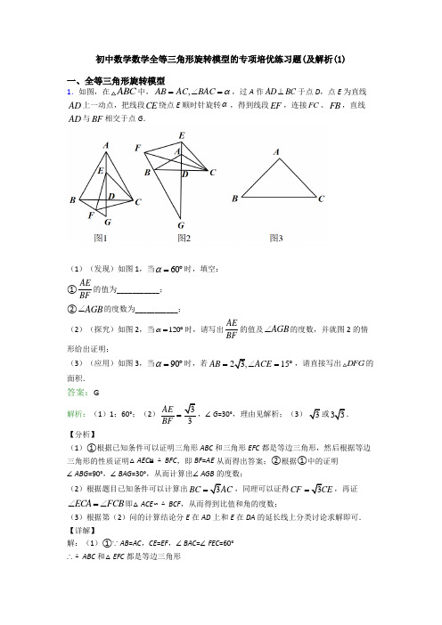 初中数学数学全等三角形旋转模型的专项培优练习题(及解析(1)