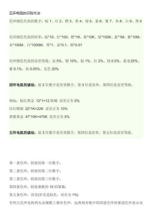 五环电阻的识别方法