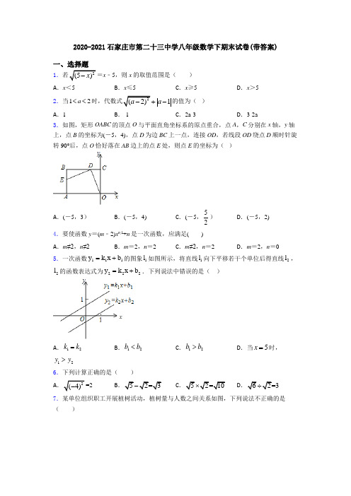 2020-2021石家庄市第二十三中学八年级数学下期末试卷(带答案)