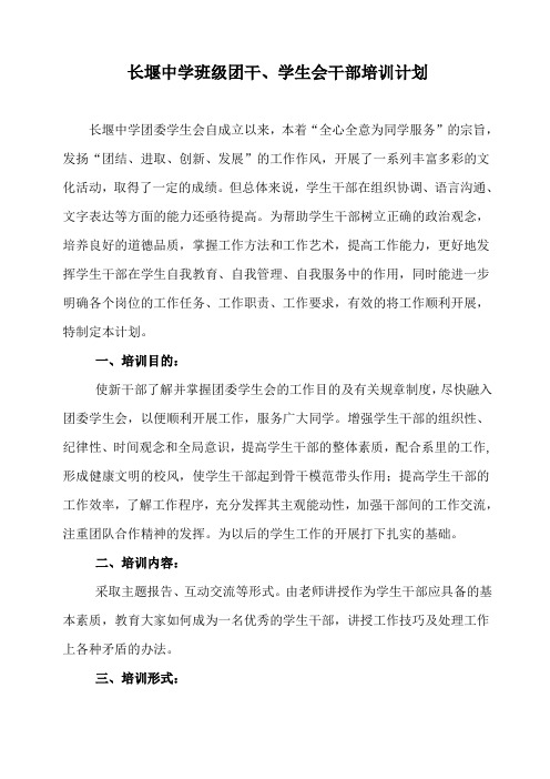 长堰中学班级团委干部培训计划