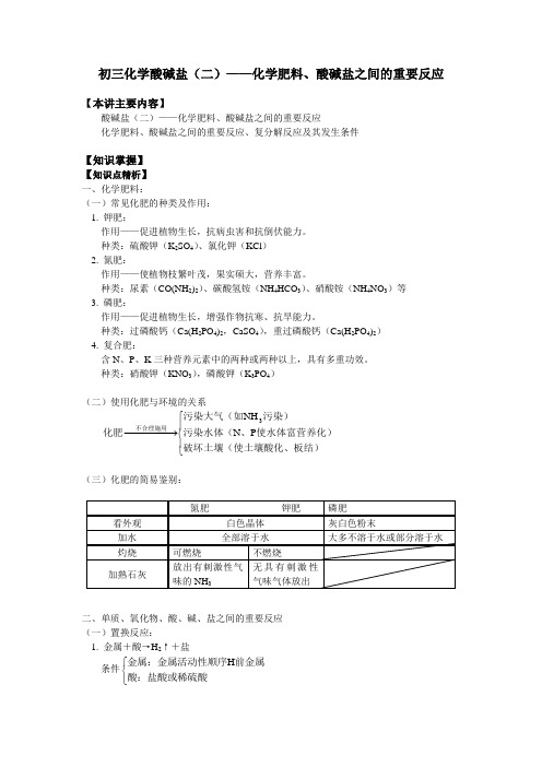 初三化学酸碱盐(二)——化学肥料、酸碱盐之间的重要反应