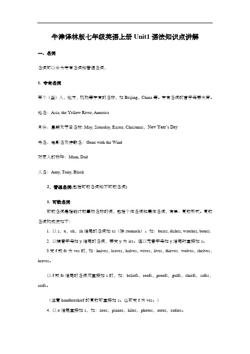 牛津译林版七年级英语上册Unit1语法知识点讲解