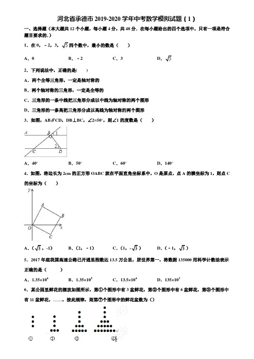 河北省承德市2019-2020学年中考数学模拟试题(1)含解析