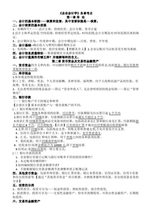 自考00055企业会计学-各章考点