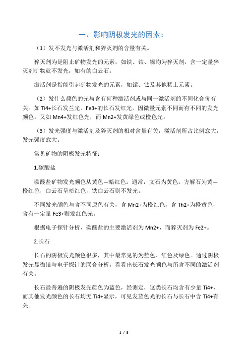 常见矿物的阴极发光