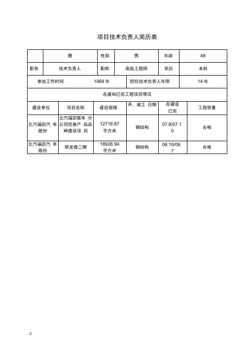技术负责人简历