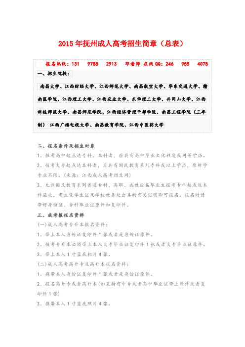 2015年抚州成人高考招生简章