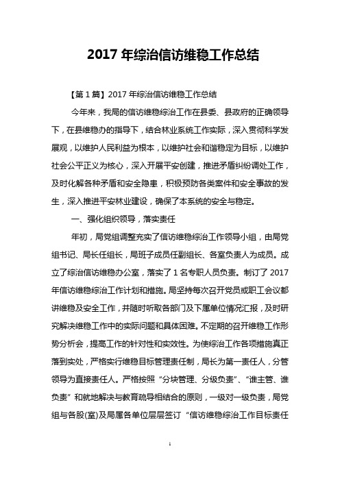 2017年综治信访维稳工作总结