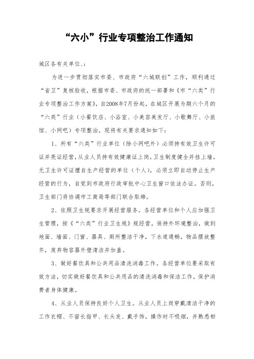 “六小”行业专项整治