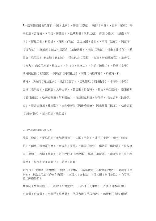 世界各国国名及首都大全