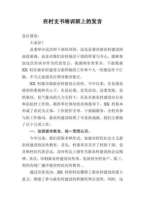 在村支书培训班上的发言