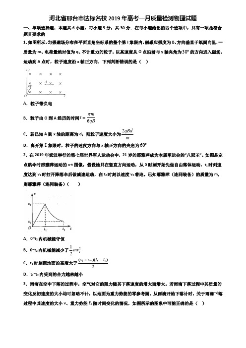 河北省邢台市达标名校2019年高考一月质量检测物理试题含解析