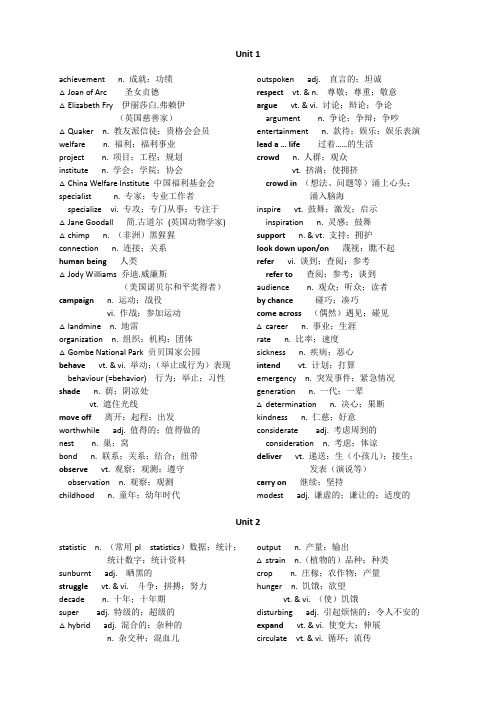 人教版高中英语必修4单词