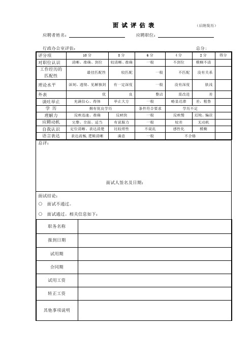 人事面试评估表范本