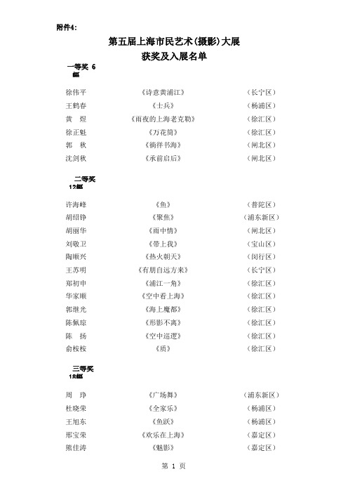 第五届上海市民摄影大展获奖名单