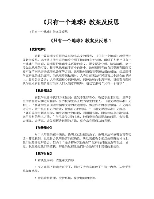 《只有一个地球》教案及反思