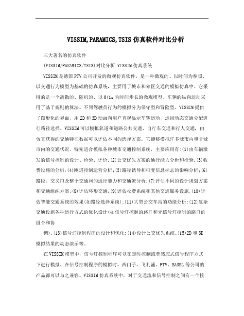 VISSIM,PARAMICS,TSIS仿真软件对比分析