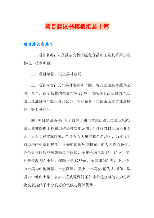 项目建议书模板汇总十篇