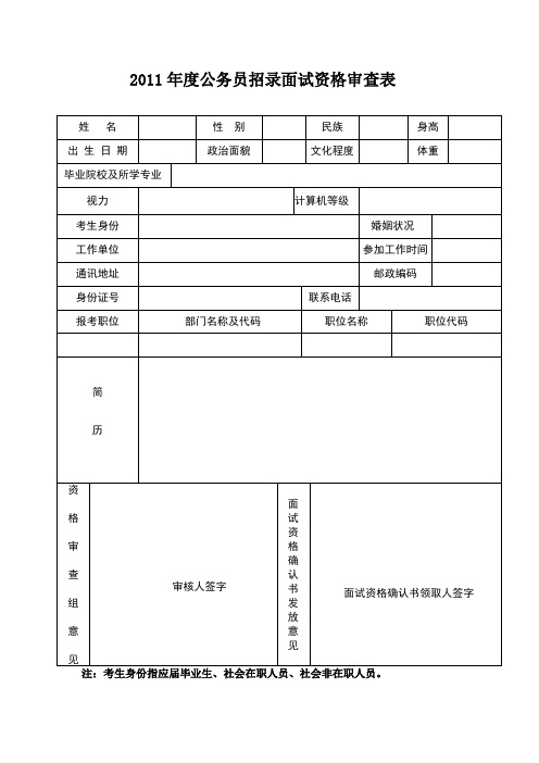 公务员招录面试资格审查表