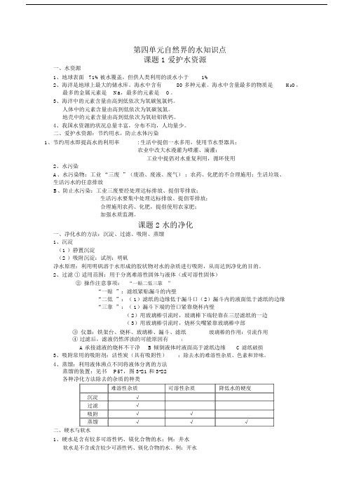 人教版九年级化学上册第四单元自然界的水知识点.doc
