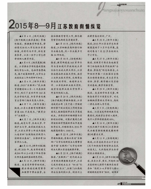 2015年8—9月江苏教育舆情纵览