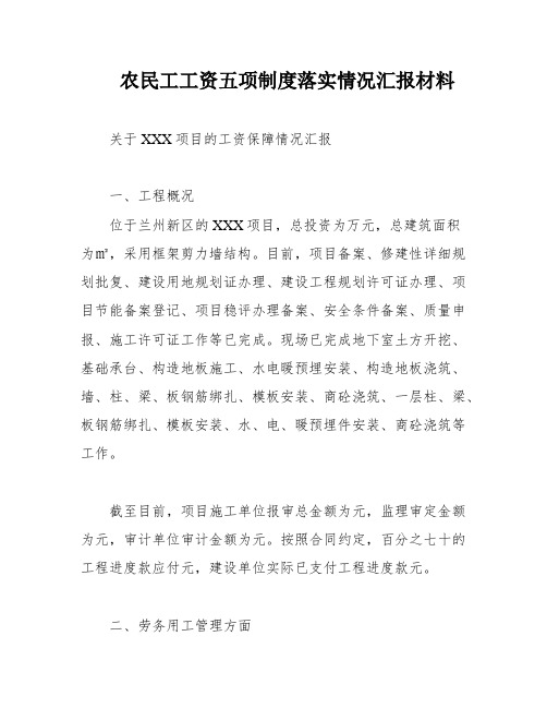 农民工工资五项制度落实情况汇报材料