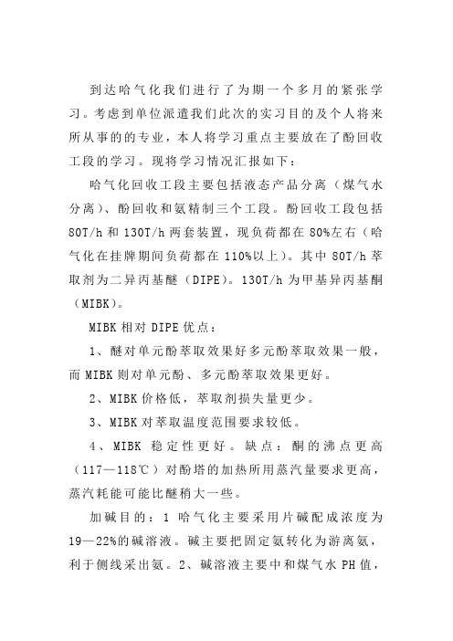 酚氨回收实习总结