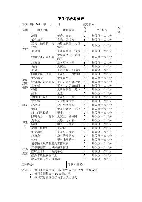 卫生保洁考核表