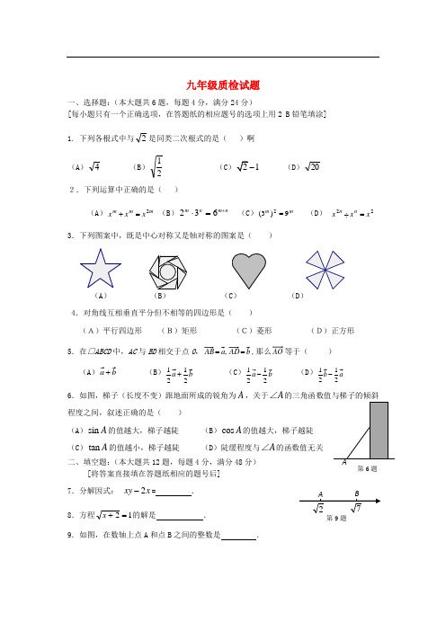 广东省梅县九年级数学上学期质检试题 新人教版
