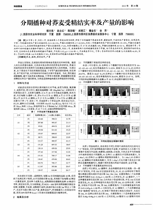 分期播种对荞麦受精结实率及产量的影响