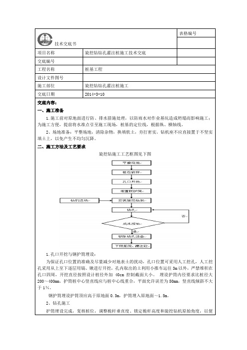 旋挖钻钻孔灌注桩施工技术交底