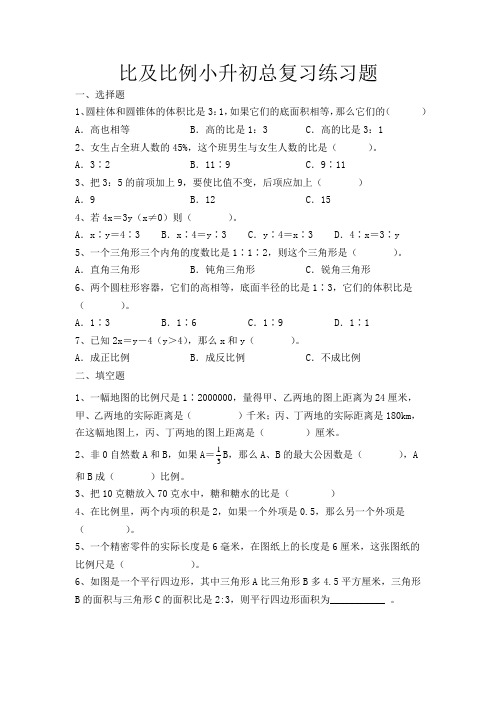 小升初总复习：比和比例(试题)-六年级下册数学人教版