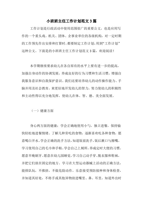 2020年小班班主任工作计划范文3篇