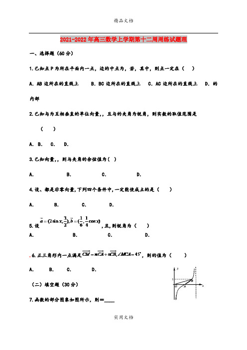 2021-2022年高三数学上学期第十二周周练试题理
