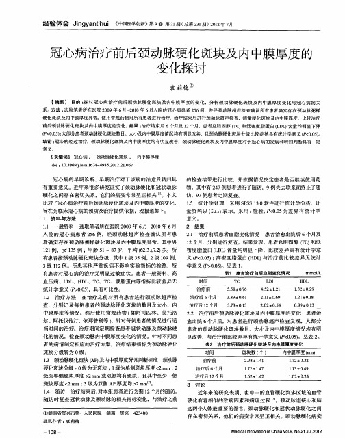 冠心病治疗前后颈动脉硬化斑块及内中膜厚度的变化探讨